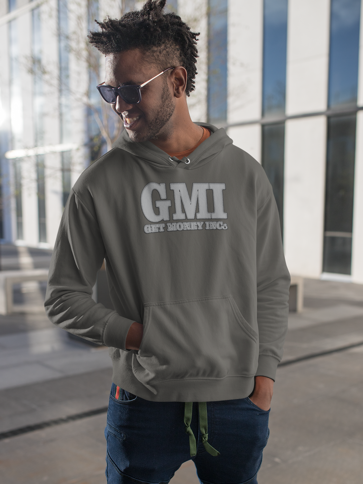 Dark Gray Hoodie w/ White Embroidered GMI